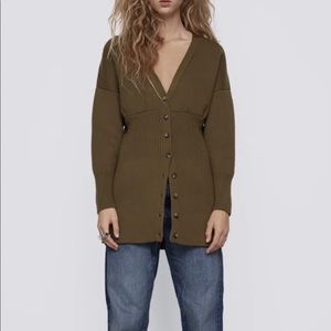 Zara khaki green button down cardigan/sweater